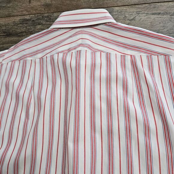 Hawes & Curtis Dress Shirt Mens 39 15.5 Pink White Striped Long Sleeve Collared - Picture 9 of 12